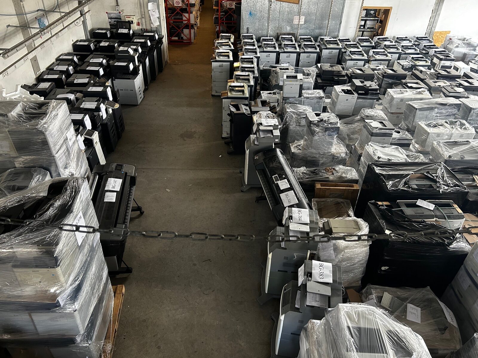 Warehouse with used devices awaiting refurbishment